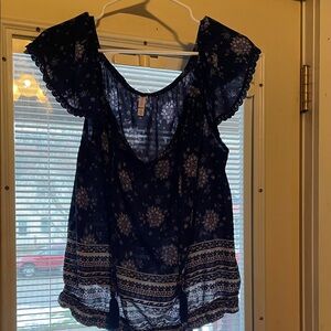 Xhilaration Dark Blue Floral Blouse